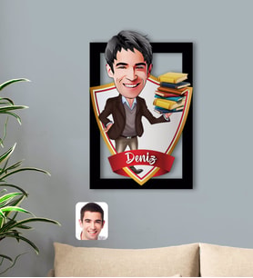 BK Gift Kişiye Özel İsimli Erkek Öğretmen Karikatürlü 3D Ahşap Tablo-1