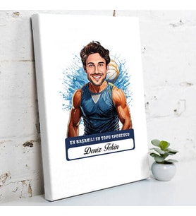 Kişiye Özel Hediye Karikatürlü Erkek Su Topu Oyuncusu Kanvas Tablo