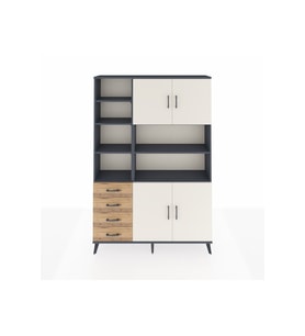Arges Dolap 9 Raflı 4 Çekmeceli 4 Kapaklı 132x30x195 Antrasit-Aytaşı/Çam