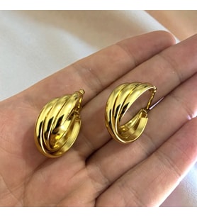 Lorivelle VIP Üçlü Sarmal Burgu Halka Küpe Çelik 14K Altın Rengi Vintage Kararmaz