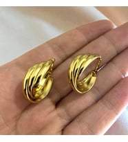 Lorivelle VIP Üçlü Sarmal Burgu Halka Küpe Çelik 14K Altın Rengi Vintage Kararmaz