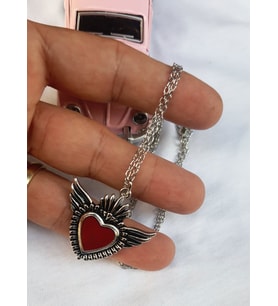 KIRMIZI MİNELİ HEART WINGS KOLYE