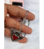 KIRMIZI MİNELİ HEART WINGS KOLYE