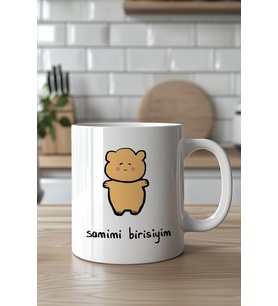 Sevimli Ayıcık Figürlü 330ml Baskılı Beyaz Seramik  Kupa Bardak