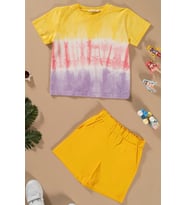 Batik Yıkamalı Sarı Tshirt Şort Takım