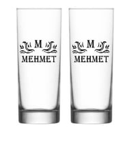 2 li Kişiye Özel Harf İsim Baskılı Meşrubat ve Votka Bardağı