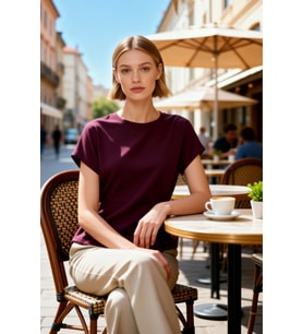 Kadın T Shirt Kayık Yaka Kısa Kol Relaxed Rahat Kalıp Büzgülü Düz Desen Örme Yumuşak