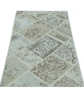 Bej Salon Halısı El Dokuma Yün Patchwork Desenli Vintage Görünümlü Modern Ev Aksesuarı