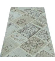 Bej Salon Halısı El Dokuma Yün Patchwork Desenli Vintage Görünümlü Modern Ev Aksesuarı