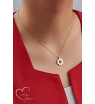 PAPATYA KOLYE MİNE TAŞLI GOLD VE ROSE RENK 925 AYAR GÜMÜŞ KOLYE (Gold)
