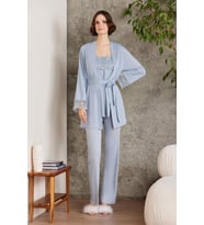 Dantelli Penye 3'lü Kadın Lohusa Pijama Takımı - 2805 (Mint)