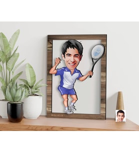 BK Gift Kişiye Özel Erkek Tenis Oyuncusu Karikatürlü 3D Ahşap Tablo, Sevgiliye Hediye, Arkadaşa Hediye, Yıl Dönümü Hediyesi, Doğum Günü Hediyesi-2