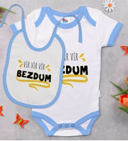 BK Kids Bezdum Tasarımlı Mavi Bebek Body Zıbın ve Mama Önlüğü Hediye Seti-5