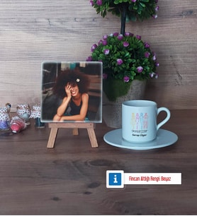 Modelist Fotoğraflı Dekoratif Taş, Ahşap Altlıklı Türk Kahvesi Fincanı Hediye (Model 2)