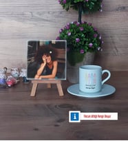 Modelist Fotoğraflı Dekoratif Taş, Ahşap Altlıklı Türk Kahvesi Fincanı Hediye (Model 2)