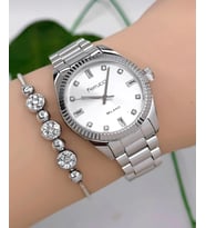 Ferrucci Rolex Kasa Çelik Kadın Kol Saati+Bileklik Hediye (Gümüş)