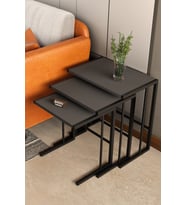 3'lü Modern Metal Zigon Sehpa, Yan Sehpa, Laptop Masası