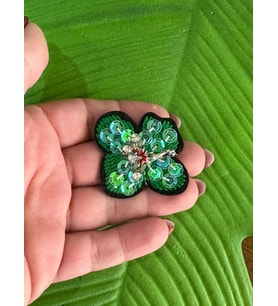 4X4 CM TAŞLI NAKIŞ İŞLEME ÇİÇEK ARMA DİKİŞ APLİKE (Yeşil)