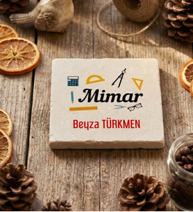 Kişiye Özel Mimar Bardak Altlığı  Hediyesi (Krem)