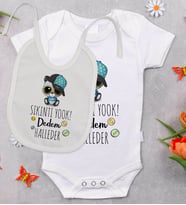 BK Kids Sıkıntı Yok Dedem Halleder Tasarımlı Bebek Body Zıbın ve Mama Önlüğü Hediye Seti - Model 2