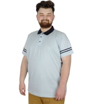 Mode XL Büyük Beden T-Shirt Polo Sleeve Striped 22336 Mavi