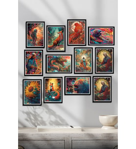 12 Parça Çerçeve Görünümlü Kozmik Hiper Uzay Temalı Mdf Tablo Seti 80x80 Cm