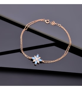 925 Ayar Gümüş Aquamarine Taşlı Kamelya Çiçeği Bileklik