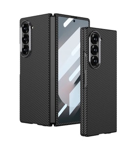 Galaxy Z Fold 6 Kılıf Kamera Korumalı Karbon Fiber Tasarımlı Arka Yüzey Zore Kıpta Karbon Kapak