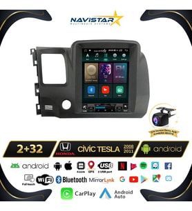 Honda Civic 2005-2012 Tesla Model 2GB + 32GB Kablosuz Carplay Navigasyon Multimedya Sistemi