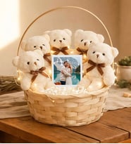 Sevgililer Gününe Özel Krem Peluş Ayıcık Sepeti (Beyaz)