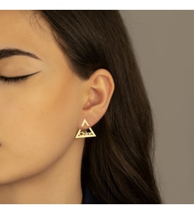 DKMN Gümüş Ear Jacket Üçgen İsimli Gümüş Küpe Kadın Gümüş Küpe İsimli Küpe (Gold)