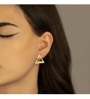DKMN Gümüş Ear Jacket Üçgen İsimli Gümüş Küpe Kadın Gümüş Küpe İsimli Küpe (Gold)