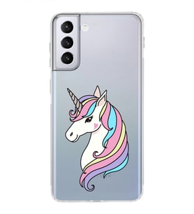 Samsung Galaxy S21 Plus Uyumlu Kamera Korumalı Kapak Unicorn Tasarımlı  Şeffaf Kılıf