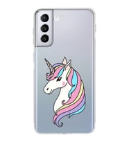 Samsung Galaxy S21 Plus Uyumlu Kamera Korumalı Kapak Unicorn Tasarımlı  Şeffaf Kılıf