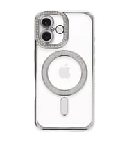 Apple İphone 16 Plus Kılıf Joke Simli Magneticsafe Kılıf - Gümüş