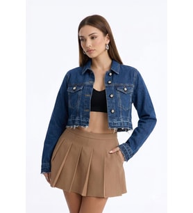 Kadın Püsküllü Crop Jean Ceket
