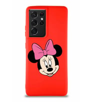 Samsung Galaxy S21 Ultra Soft Premier Kapak Minnie Mouse-C Tasarımlı Silikon Kılıf - Kırmızı (Şeffaf)