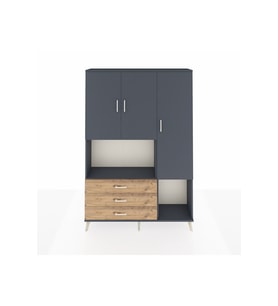 Arges Dolap 6 Raflı 3 Çekmeceli 3 Kapaklı 132x30x195 Antrasit-Antrasit/Çam