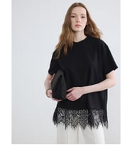 LCW Modest Siyah Dantel Detaylı Soft Touch Kadın Tişört