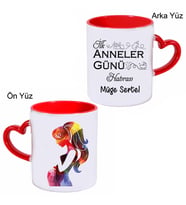 Biresimden İlk Anneler Günü Hatırası Anne Adayına Anneler Günü Hediyesi İsimli Kalpli Kupa Bardak (Kırmızı-Beyaz)