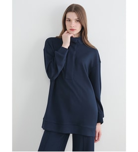 LCW Modest Lacivert Soft Touch Oversize Kadın Sweatshirt Tunik