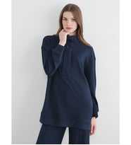 LCW Modest Lacivert Soft Touch Oversize Kadın Sweatshirt Tunik