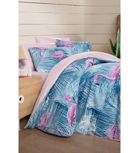 Lastikli Çarşaflı Çift Kişilik Nevresim Takımı Flamingo