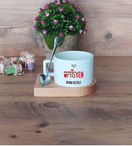 Optisyen Kupa Bardak Kısa Ahşap Altlıklı Kaşıklı Tıp Bayramı Hediyesi Optisyenler Günü Hediyesi