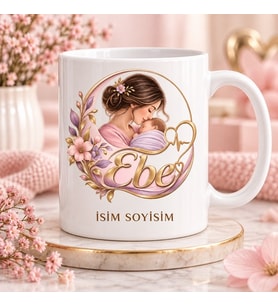 Ebe Kupa Bardak Anne Bebek ve Çiçek Motifli Tasarım