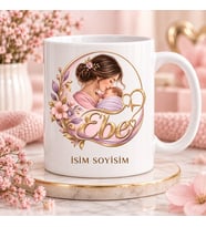 Ebe Kupa Bardak Anne Bebek ve Çiçek Motifli Tasarım