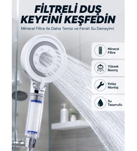 Şeffaf Filtre Hazneli Duş Başlığı Güçlü Akışlı Pratik Banyo Duşu