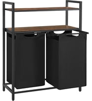 çamaşır sepeti, çamaşır kutusu, 2 bölme, 2 raf, metal çerçeve, 2 x 46 litre, 73 x 33 x 91 cm, vintage kahverengi-siyah BLH211B01