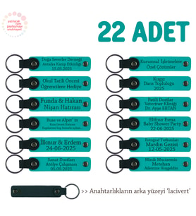 Sosyal Bilim Proje Görevlilerine, 22'li Set, Kişiye Özel Yazılı Deri Anahtarlık, Koyu Turkuaz & Laci