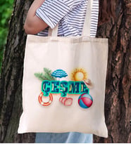BK Gift Çeşme Temalı Kanvas Bez Plaj Çantası Baskılı Omuz Çantası, Alışveriş Çantası, Arkadaşa Hediye